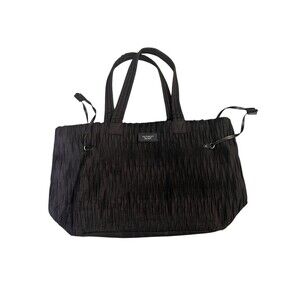 Victoria's Secret Ruched Tote Weekend Bag, Black Draw String Sides‎ Zip VS Logo